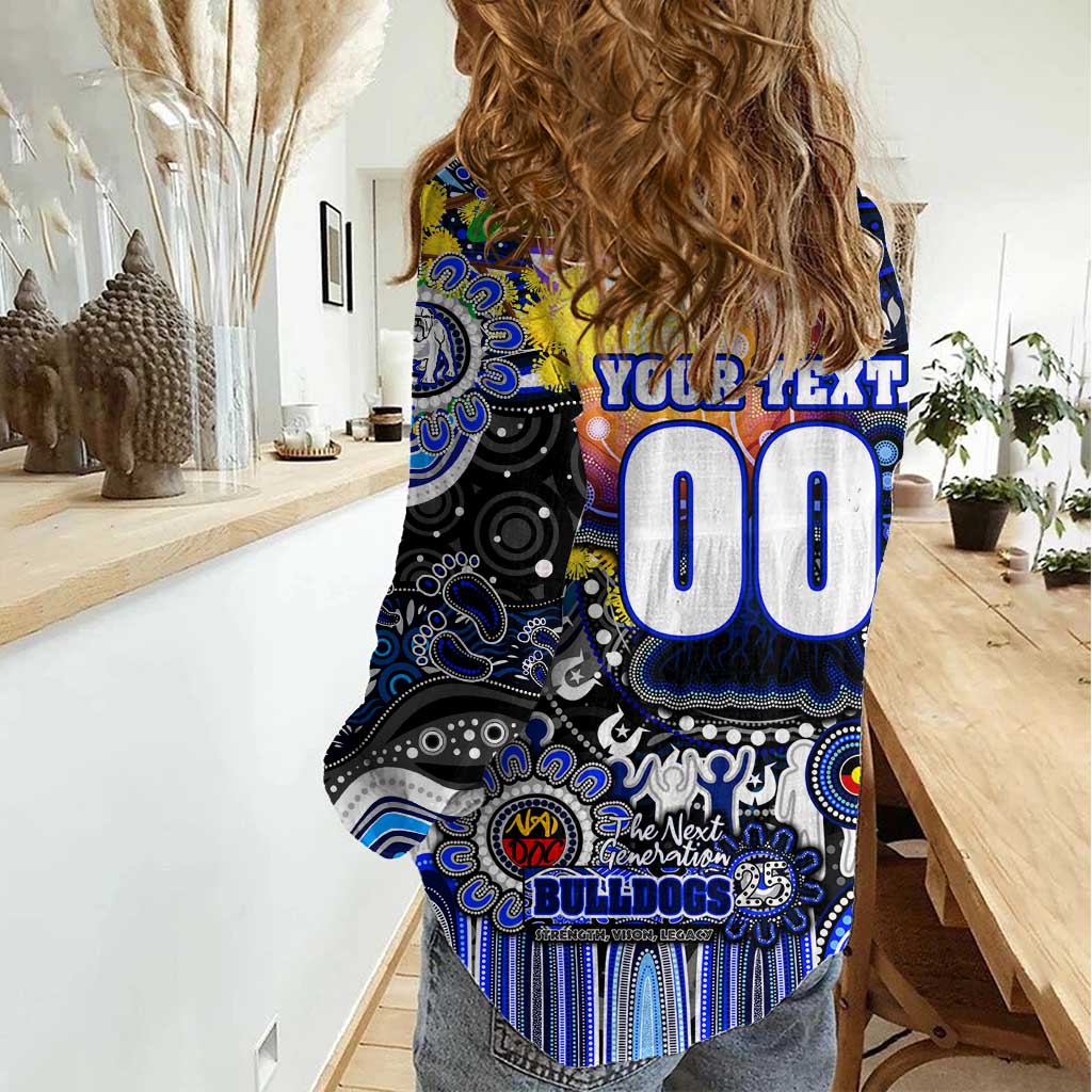 Personalised NAIDOC Week 2025 Bulldogs Rugby Women Casual Shirt Aboriginal Dot Painting