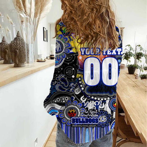 Personalised NAIDOC Week 2025 Bulldogs Rugby Women Casual Shirt Aboriginal Dot Painting