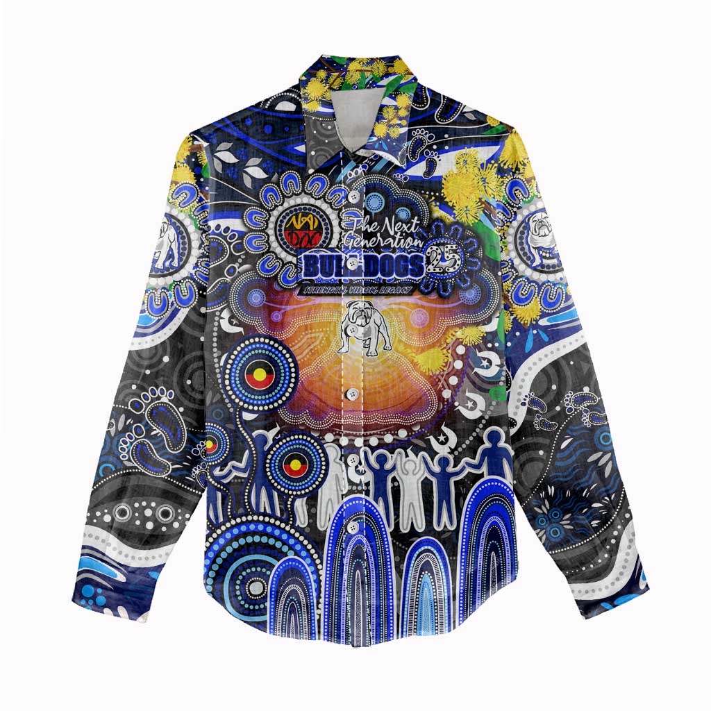 Personalised NAIDOC Week 2025 Bulldogs Rugby Women Casual Shirt Aboriginal Dot Painting