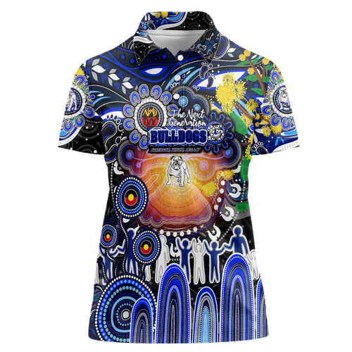 Personalised NAIDOC Week 2025 Bulldogs Rugby Women Polo Shirt Aboriginal Dot Painting