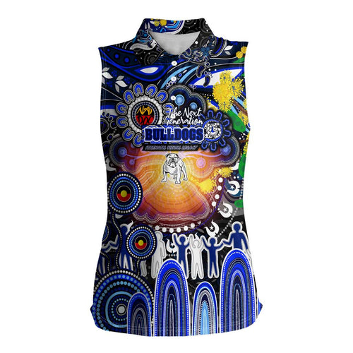 Personalised NAIDOC Week 2025 Bulldogs Rugby Women Sleeveless Polo Shirt Aboriginal Dot Painting