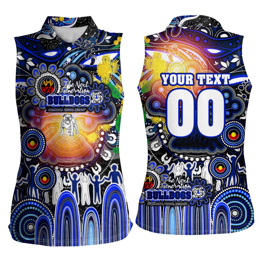 Personalised NAIDOC Week 2025 Bulldogs Rugby Women Sleeveless Polo Shirt Aboriginal Dot Painting