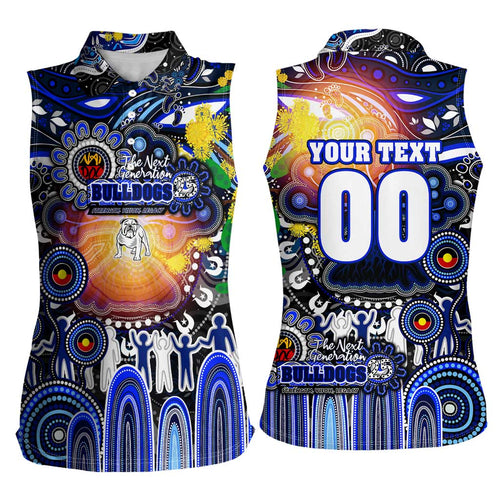 Personalised NAIDOC Week 2025 Bulldogs Rugby Women Sleeveless Polo Shirt Aboriginal Dot Painting