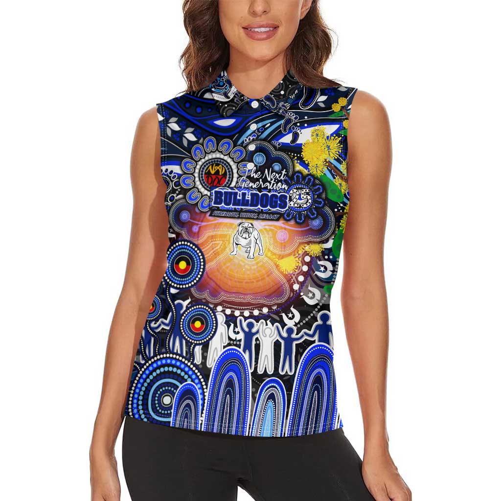 Personalised NAIDOC Week 2025 Bulldogs Rugby Women Sleeveless Polo Shirt Aboriginal Dot Painting