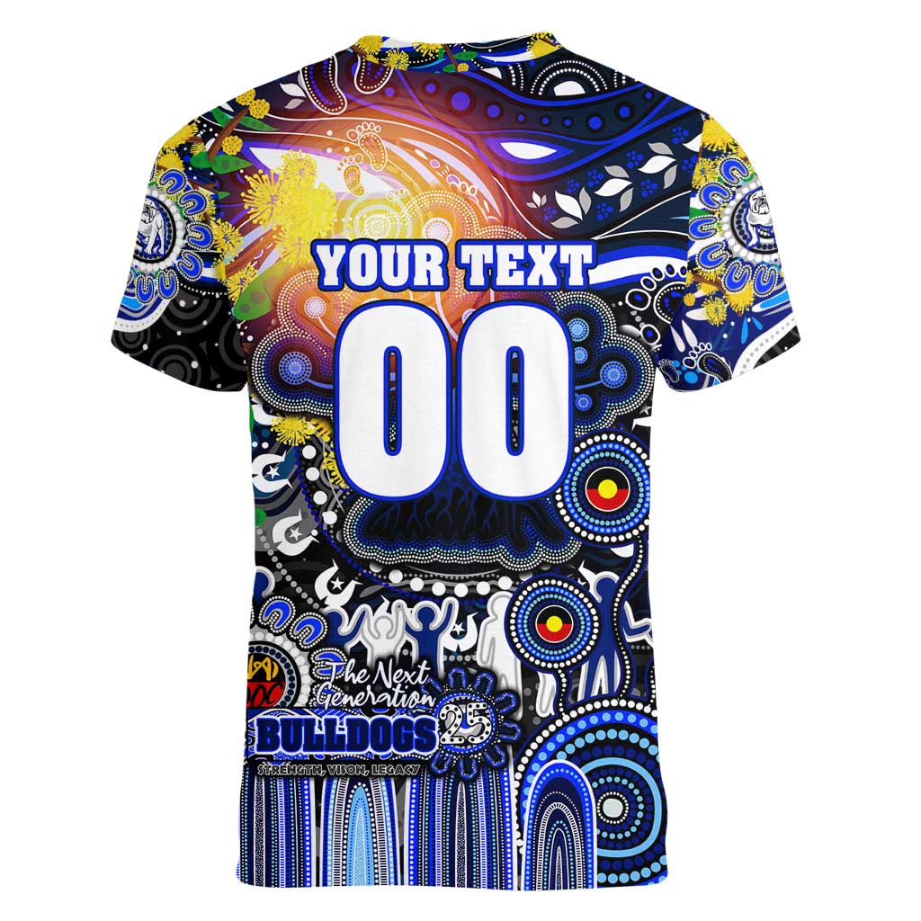 Personalised NAIDOC Week 2025 Bulldogs Rugby Women V-Neck T-Shirt Aboriginal Dot Painting