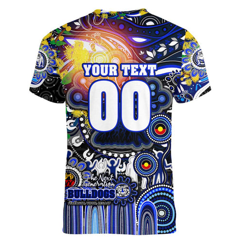 Personalised NAIDOC Week 2025 Bulldogs Rugby Women V-Neck T-Shirt Aboriginal Dot Painting
