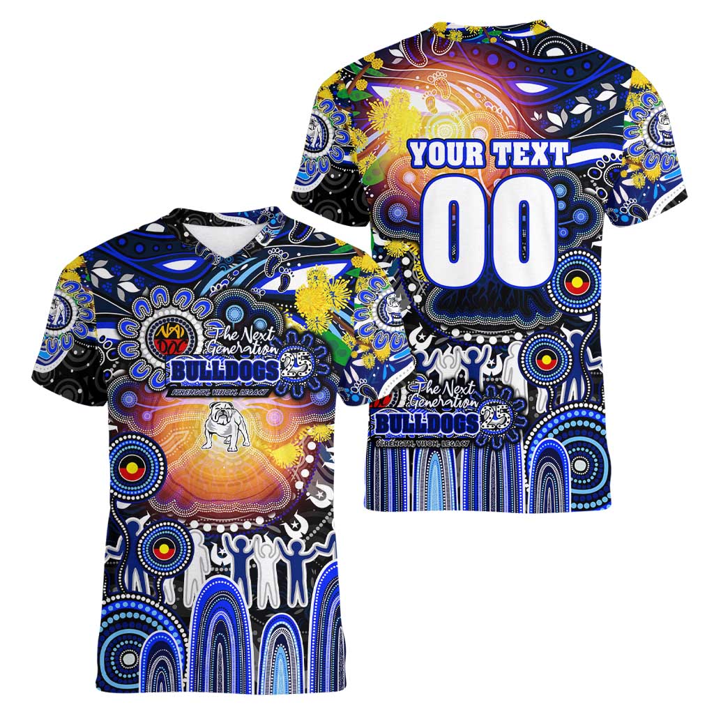 Personalised NAIDOC Week 2025 Bulldogs Rugby Women V-Neck T-Shirt Aboriginal Dot Painting