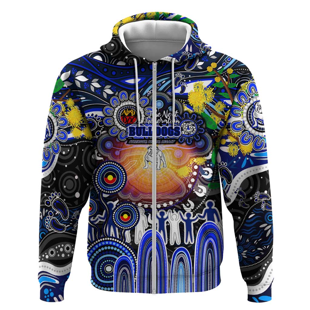 Personalised NAIDOC Week 2025 Bulldogs Rugby Zip Hoodie Aboriginal Dot Painting
