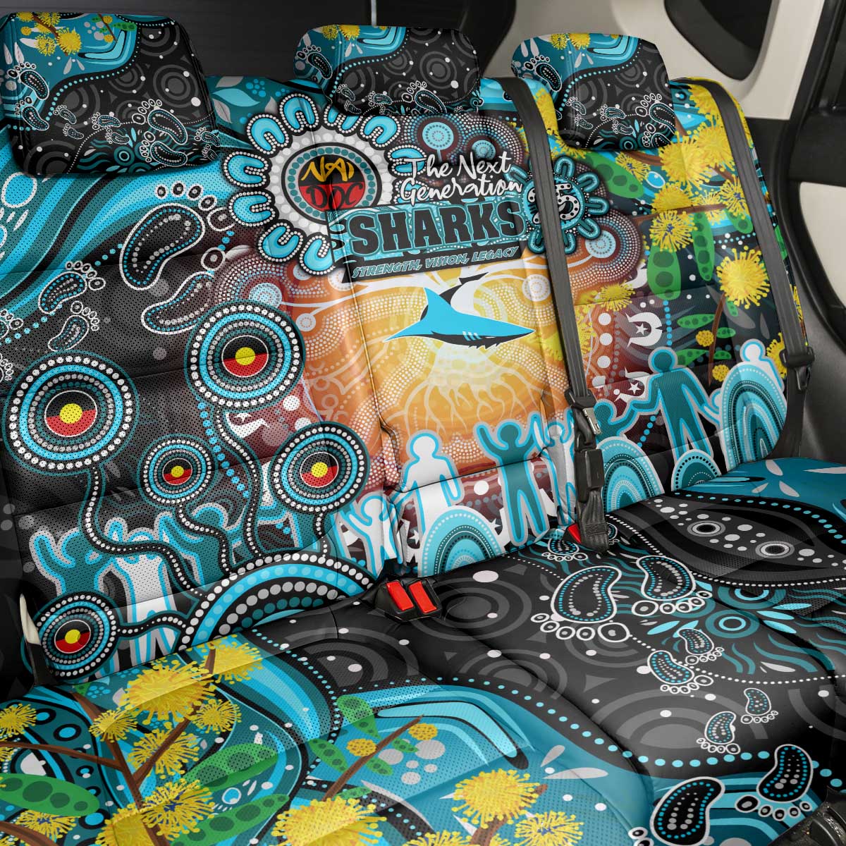 NAIDOC Week 2025 Sharks Rugby Back Car Seat Cover Aboriginal Dot Painting