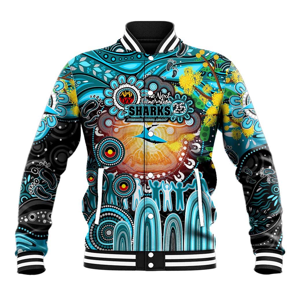 Personalised NAIDOC Week 2025 Sharks Rugby Baseball Jacket Aboriginal Dot Painting