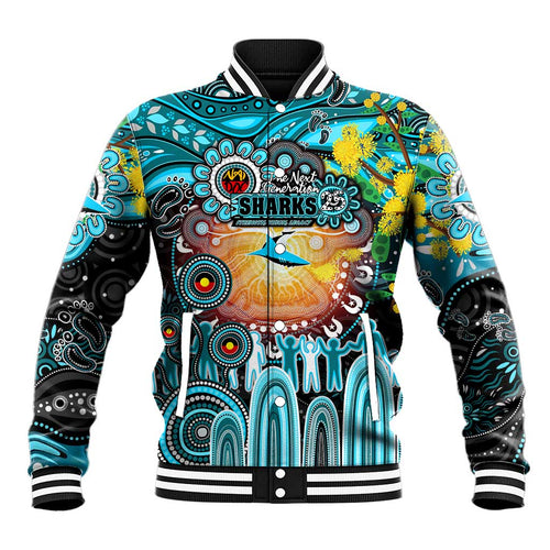 Personalised NAIDOC Week 2025 Sharks Rugby Baseball Jacket Aboriginal Dot Painting