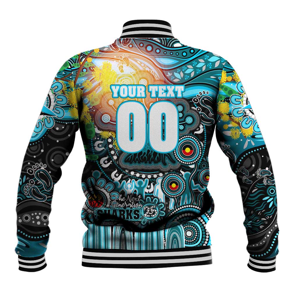 Personalised NAIDOC Week 2025 Sharks Rugby Baseball Jacket Aboriginal Dot Painting