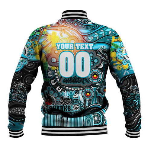 Personalised NAIDOC Week 2025 Sharks Rugby Baseball Jacket Aboriginal Dot Painting