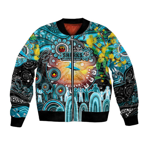 Personalised NAIDOC Week 2025 Sharks Rugby Bomber Jacket Aboriginal Dot Painting