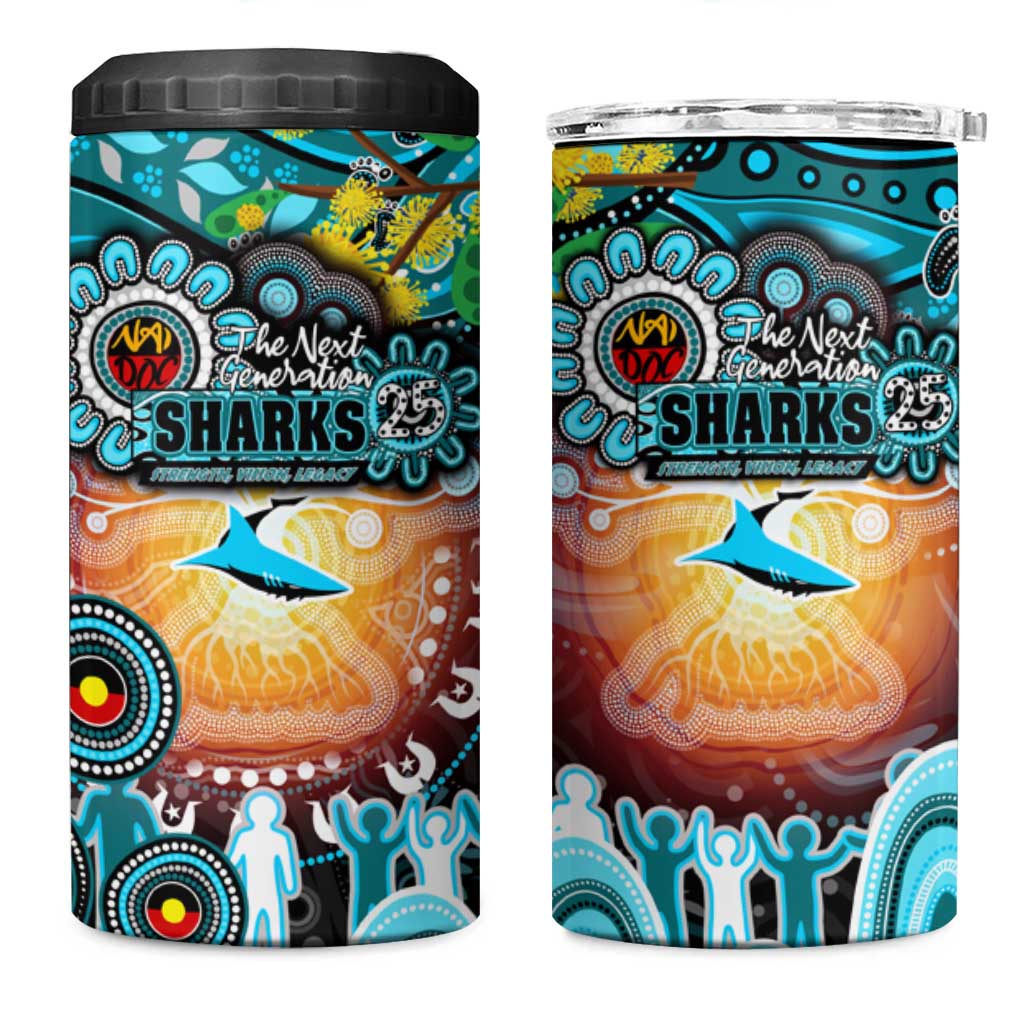 NAIDOC Week 2025 Sharks Rugby 4 in 1 Can Cooler Tumbler Aboriginal Dot Painting