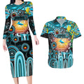Personalised NAIDOC Week 2025 Sharks Rugby Couples Matching Long Sleeve Bodycon Dress and Hawaiian Shirt Aboriginal Dot Painting