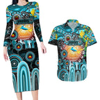Personalised NAIDOC Week 2025 Sharks Rugby Couples Matching Long Sleeve Bodycon Dress and Hawaiian Shirt Aboriginal Dot Painting