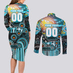 Personalised NAIDOC Week 2025 Sharks Rugby Couples Matching Long Sleeve Bodycon Dress and Long Sleeve Button Shirt Aboriginal Dot Painting