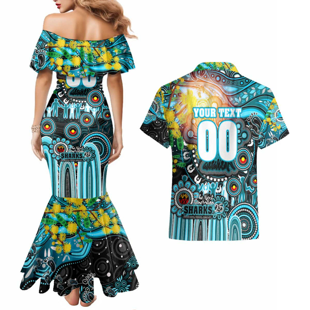Personalised NAIDOC Week 2025 Sharks Rugby Couples Matching Mermaid Dress and Hawaiian Shirt Aboriginal Dot Painting