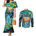 Personalised NAIDOC Week 2025 Sharks Rugby Couples Matching Mermaid Dress and Long Sleeve Button Shirt Aboriginal Dot Painting