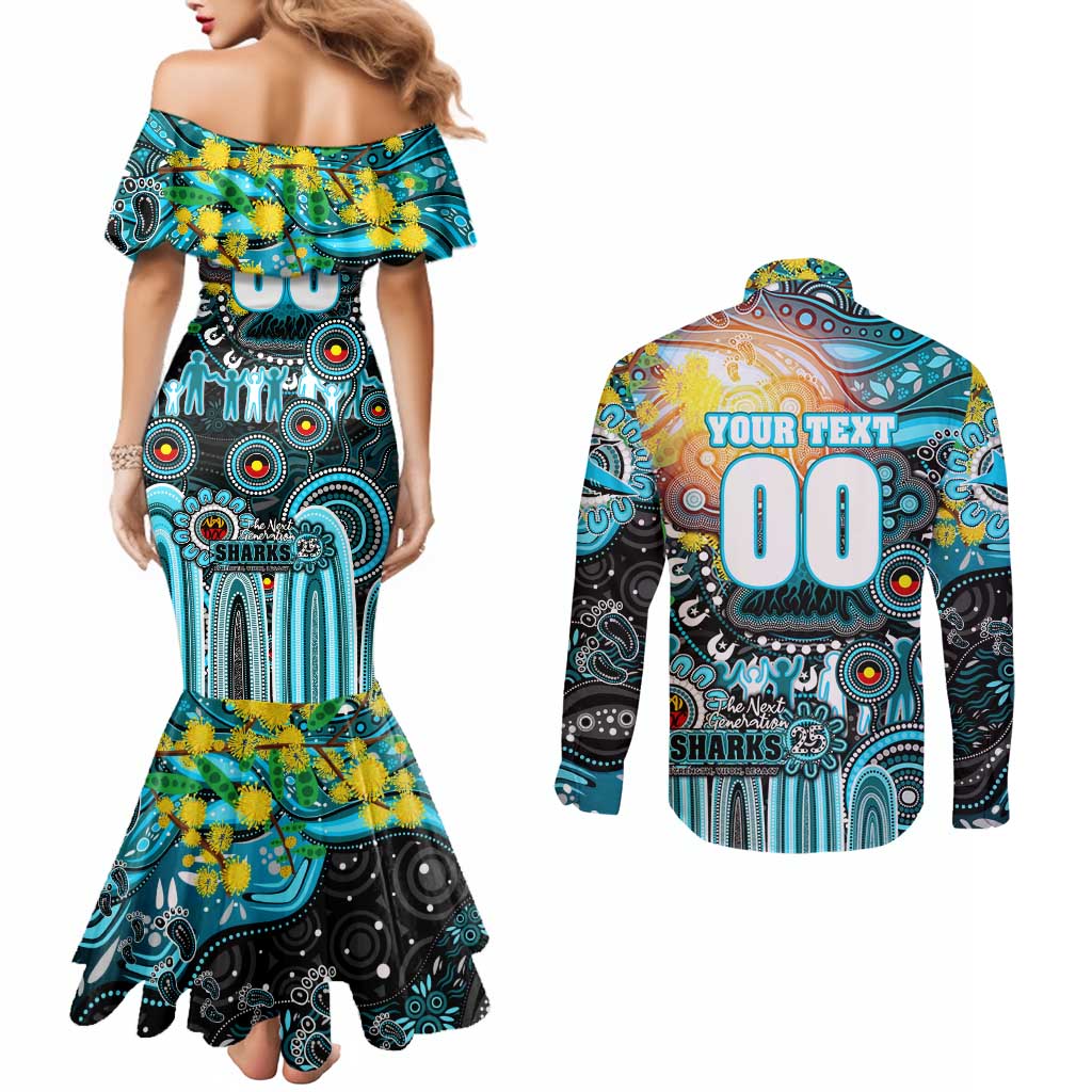 Personalised NAIDOC Week 2025 Sharks Rugby Couples Matching Mermaid Dress and Long Sleeve Button Shirt Aboriginal Dot Painting