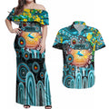 Personalised NAIDOC Week 2025 Sharks Rugby Couples Matching Off Shoulder Maxi Dress and Hawaiian Shirt Aboriginal Dot Painting