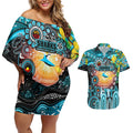 Personalised NAIDOC Week 2025 Sharks Rugby Couples Matching Off Shoulder Short Dress and Hawaiian Shirt Aboriginal Dot Painting