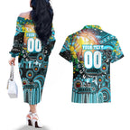 Personalised NAIDOC Week 2025 Sharks Rugby Couples Matching Off The Shoulder Long Sleeve Dress and Hawaiian Shirt Aboriginal Dot Painting