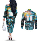 Personalised NAIDOC Week 2025 Sharks Rugby Couples Matching Off The Shoulder Long Sleeve Dress and Long Sleeve Button Shirt Aboriginal Dot Painting