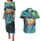 Personalised NAIDOC Week 2025 Sharks Rugby Couples Matching Puletasi and Hawaiian Shirt Aboriginal Dot Painting
