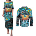 Personalised NAIDOC Week 2025 Sharks Rugby Couples Matching Puletasi and Long Sleeve Button Shirt Aboriginal Dot Painting