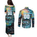 Personalised NAIDOC Week 2025 Sharks Rugby Couples Matching Puletasi and Long Sleeve Button Shirt Aboriginal Dot Painting