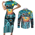 Personalised NAIDOC Week 2025 Sharks Rugby Couples Matching Short Sleeve Bodycon Dress and Long Sleeve Button Shirt Aboriginal Dot Painting