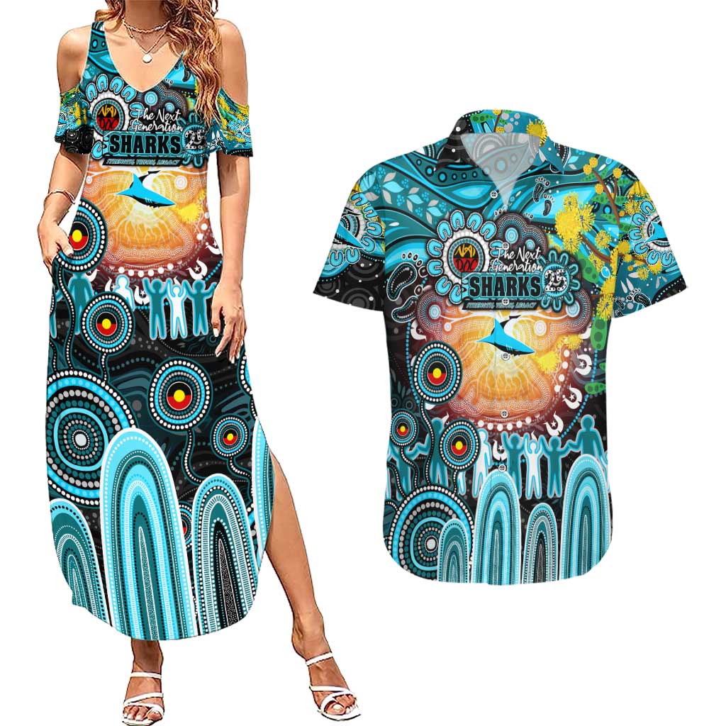 Personalised NAIDOC Week 2025 Sharks Rugby Couples Matching Summer Maxi Dress and Hawaiian Shirt Aboriginal Dot Painting