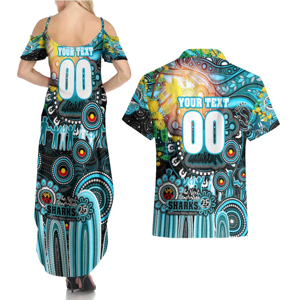 Personalised NAIDOC Week 2025 Sharks Rugby Couples Matching Summer Maxi Dress and Hawaiian Shirt Aboriginal Dot Painting