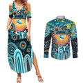 Personalised NAIDOC Week 2025 Sharks Rugby Couples Matching Summer Maxi Dress and Long Sleeve Button Shirt Aboriginal Dot Painting