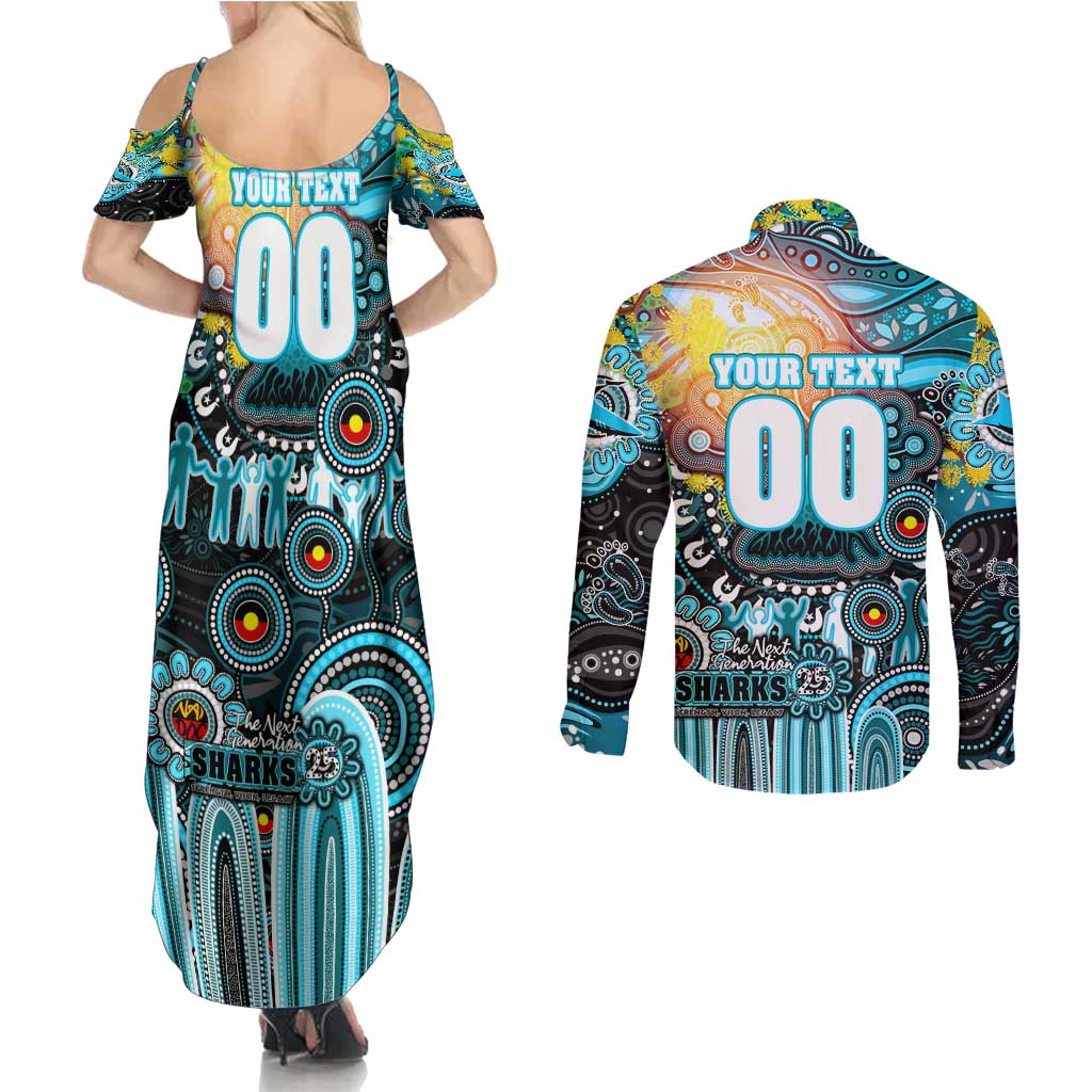 Personalised NAIDOC Week 2025 Sharks Rugby Couples Matching Summer Maxi Dress and Long Sleeve Button Shirt Aboriginal Dot Painting