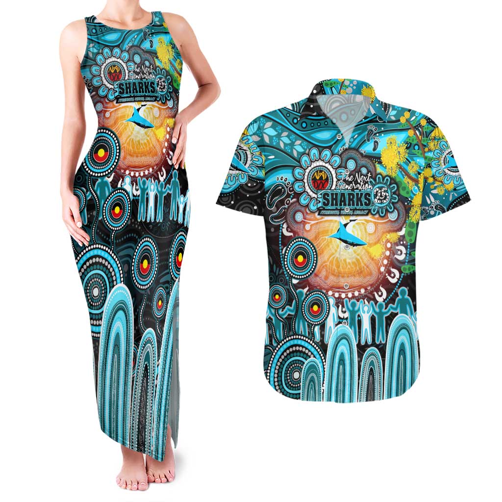 Personalised NAIDOC Week 2025 Sharks Rugby Couples Matching Tank Maxi Dress and Hawaiian Shirt Aboriginal Dot Painting