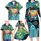 Personalised NAIDOC Week 2025 Sharks Rugby Family Matching Long Sleeve Bodycon Dress and Hawaiian Shirt Aboriginal Dot Painting