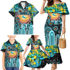 Personalised NAIDOC Week 2025 Sharks Rugby Family Matching Mermaid Dress and Hawaiian Shirt Aboriginal Dot Painting