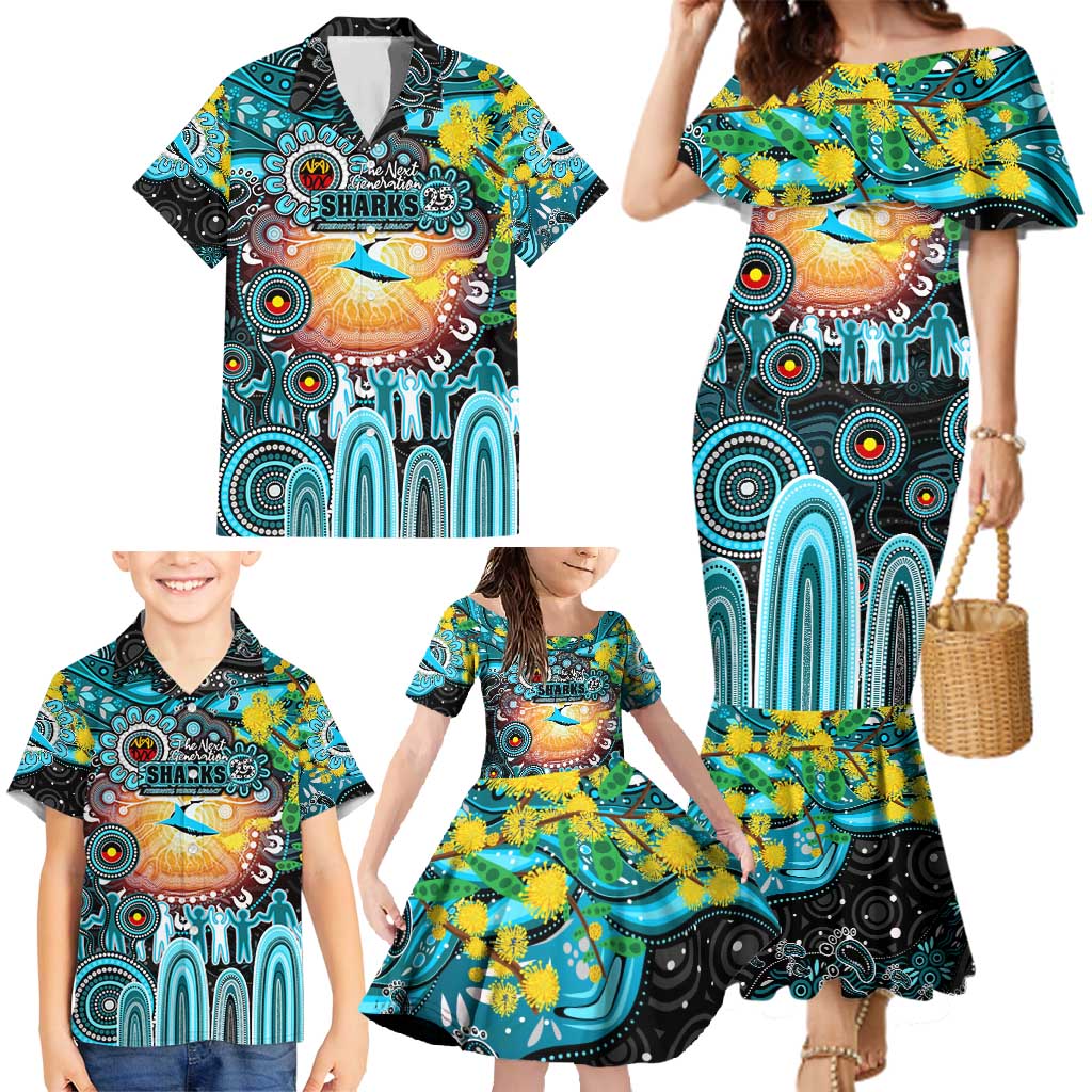 Personalised NAIDOC Week 2025 Sharks Rugby Family Matching Mermaid Dress and Hawaiian Shirt Aboriginal Dot Painting