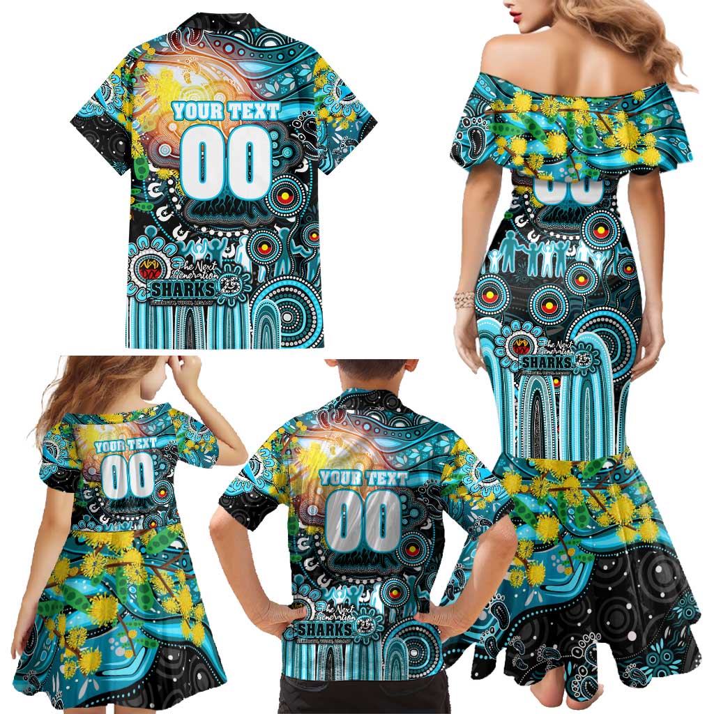 Personalised NAIDOC Week 2025 Sharks Rugby Family Matching Mermaid Dress and Hawaiian Shirt Aboriginal Dot Painting