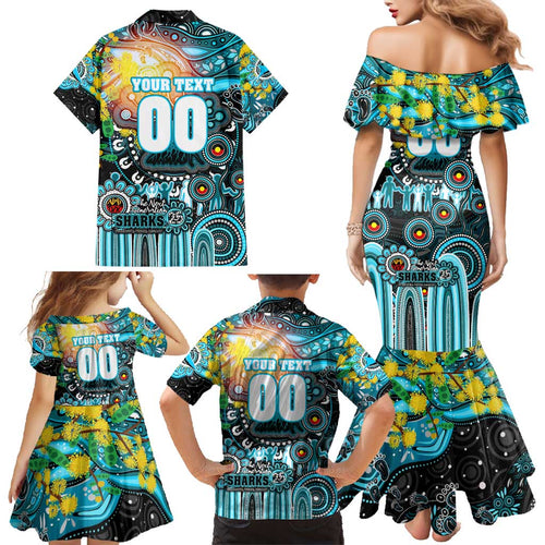 Personalised NAIDOC Week 2025 Sharks Rugby Family Matching Mermaid Dress and Hawaiian Shirt Aboriginal Dot Painting