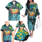 Personalised NAIDOC Week 2025 Sharks Rugby Family Matching Off The Shoulder Long Sleeve Dress and Hawaiian Shirt Aboriginal Dot Painting