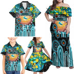 Personalised NAIDOC Week 2025 Sharks Rugby Family Matching Off Shoulder Maxi Dress and Hawaiian Shirt Aboriginal Dot Painting