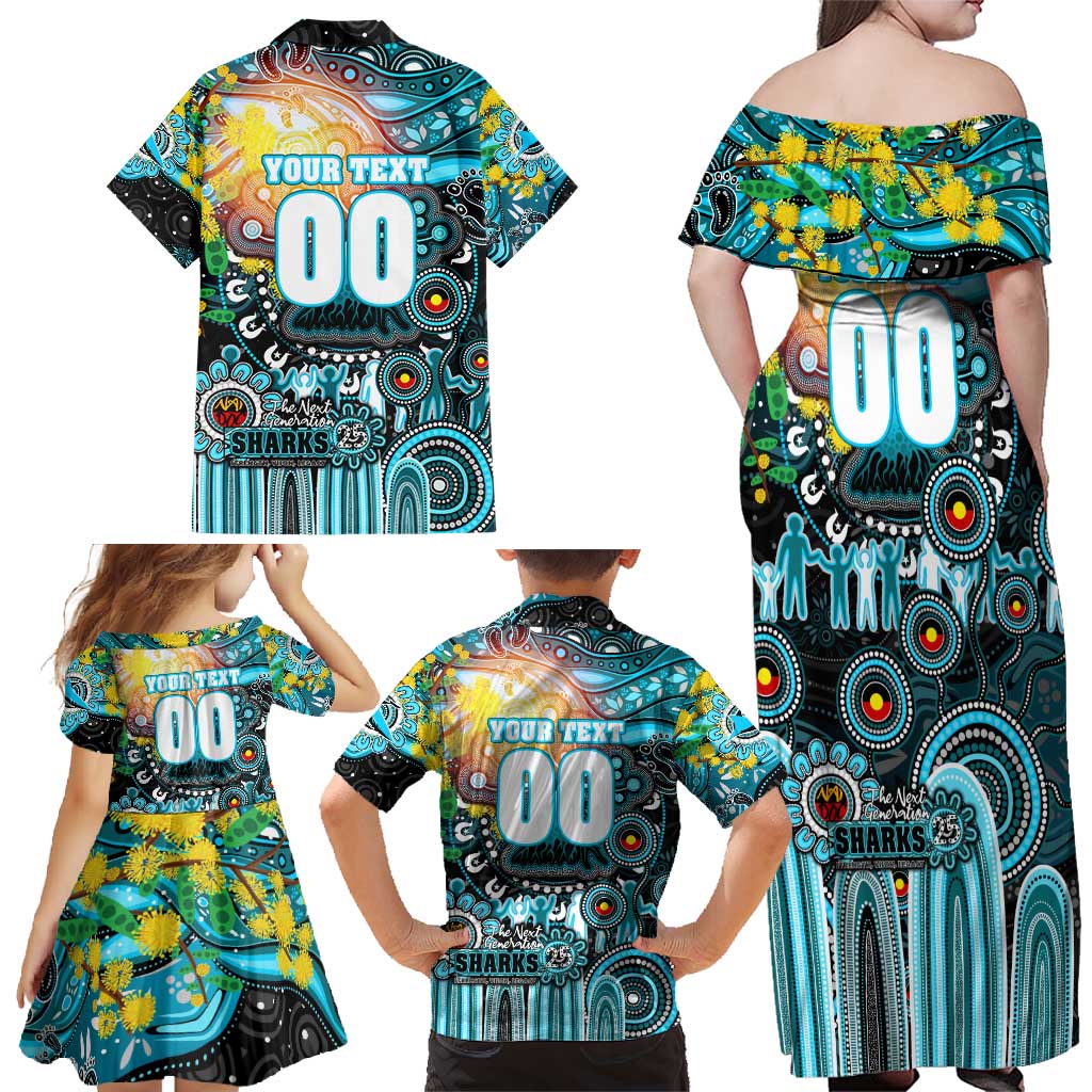 Personalised NAIDOC Week 2025 Sharks Rugby Family Matching Off Shoulder Maxi Dress and Hawaiian Shirt Aboriginal Dot Painting