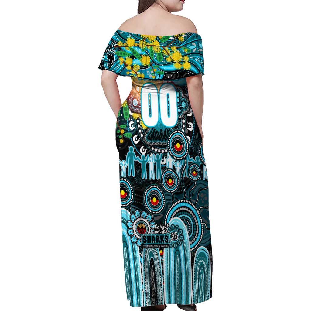 Personalised NAIDOC Week 2025 Sharks Rugby Family Matching Off Shoulder Maxi Dress and Hawaiian Shirt Aboriginal Dot Painting