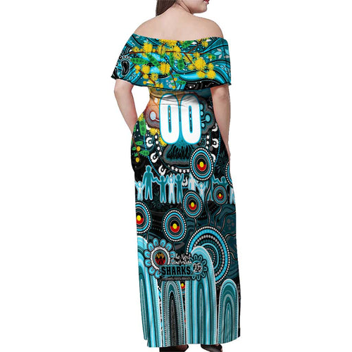 Personalised NAIDOC Week 2025 Sharks Rugby Family Matching Off Shoulder Maxi Dress and Hawaiian Shirt Aboriginal Dot Painting