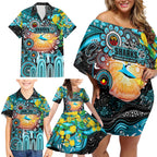 Personalised NAIDOC Week 2025 Sharks Rugby Family Matching Off Shoulder Short Dress and Hawaiian Shirt Aboriginal Dot Painting