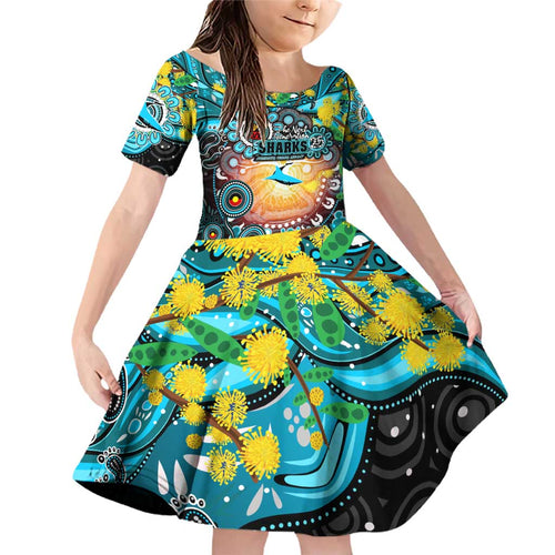 Personalised NAIDOC Week 2025 Sharks Rugby Family Matching Off Shoulder Short Dress and Hawaiian Shirt Aboriginal Dot Painting